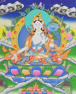cheval blanc Tableau Peinture - Le bouddhisme blanc de Tara thangka